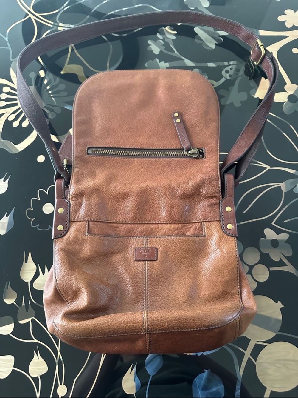 Vintage Fossil Leather Crossbody Messenger Bag - Brown